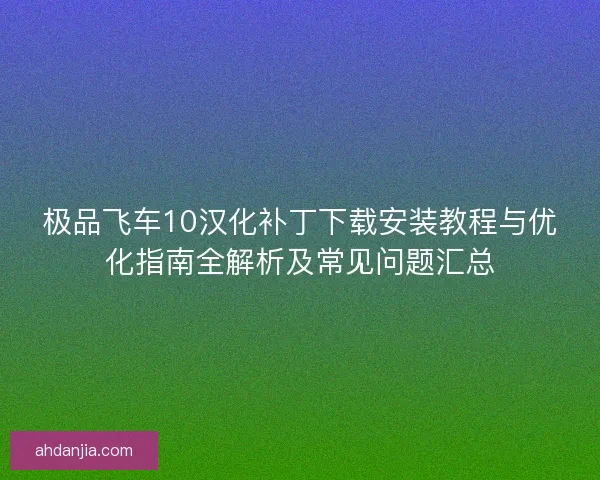 极品飞车10汉化补丁下载安装教程与优化指南全解析及常见问题汇总