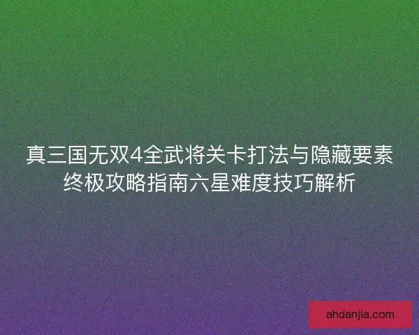 真三国无双4全武将关卡打法与隐藏要素终极攻略指南六星难度技巧解析 真三国无双4全武将关卡打法与隐藏要素终极攻略指南六星难度技巧解析