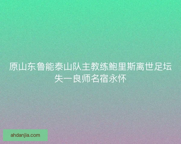 原山东鲁能泰山队主教练鲍里斯离世足坛失一良师名宿永怀